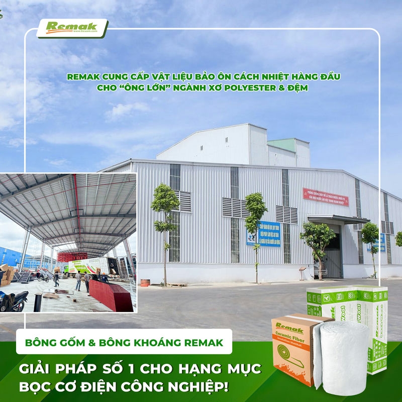 Remak cung cấp bông gốm và bông khoáng - Giải pháp bảo ôn cách nhiệt chống cháy cho nhà máy sợi Polyester lớn 5 bong-khoang-bong-gom-remak-bao-on-co-dien (1)