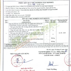 Chứng chỉ kiểm định chất lượng cao su lưu hóa Remak® Aerogel