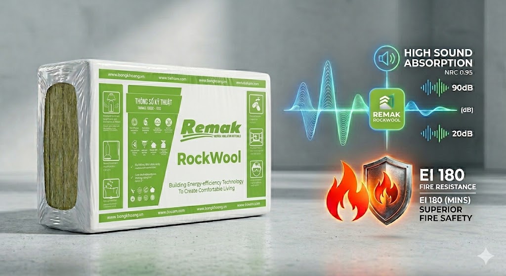 Đừng để hỏa hoạn và tiếng ồn phá hỏng công trình: Giải mã sức mạnh cách âm 0.95 NRC và chống cháy EI 180 của Bông khoáng Rockwool Remak 1 633db0c7 21c1 4fe5 b496 099b245016e1