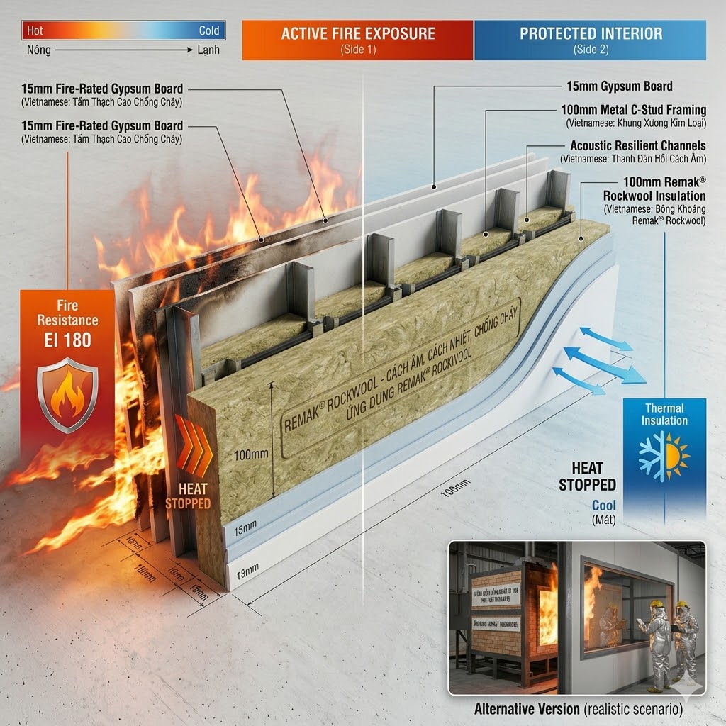 Đừng để hỏa hoạn và tiếng ồn phá hỏng công trình: Giải mã sức mạnh cách âm 0.95 NRC và chống cháy EI 180 của Bông khoáng Rockwool Remak 3 bb7a4ee9 02c7 4e92 9afb 19cbe5caf979